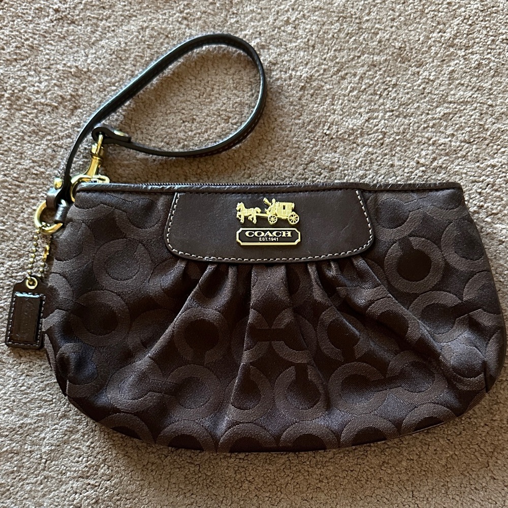 Coach Dark Brown Signature Wristlet